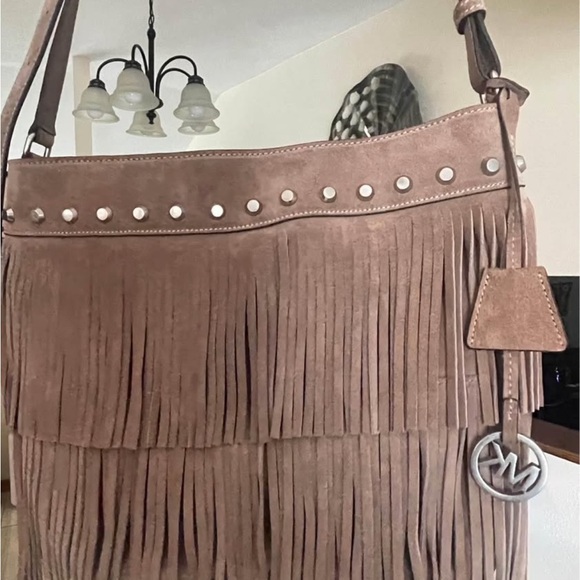 Michael Kors Fringed Tan Sued Purse - Picture 1 of 7